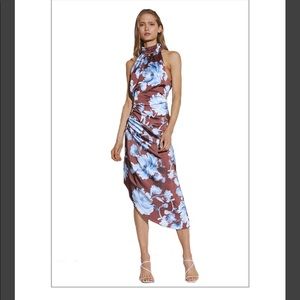 C/MEO in Bloom floral mahogany & blue midi dress